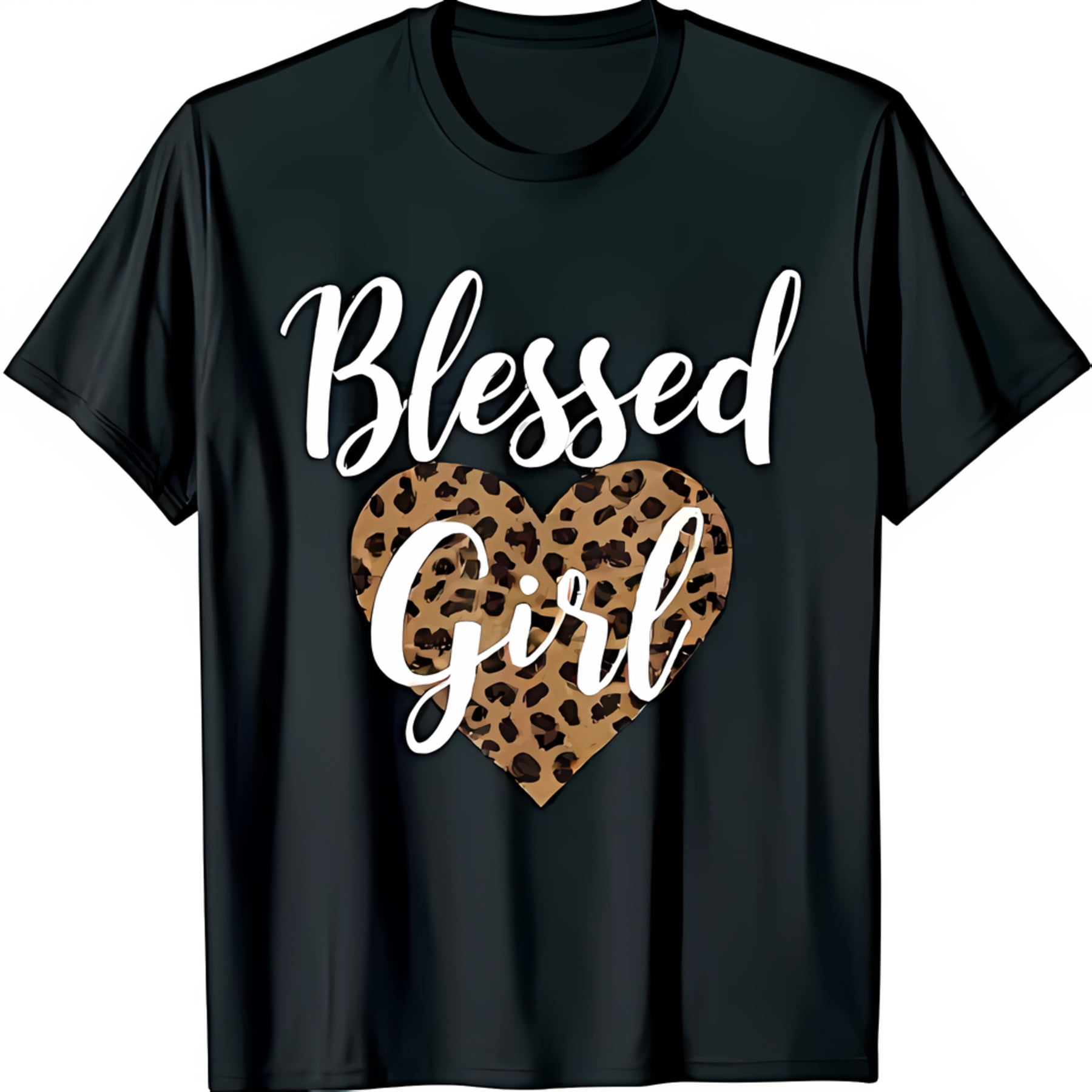 Stylish Black T-Shirt with Cursive Blessed Girl Design & Print Heart