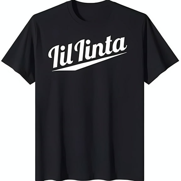 Stylish Black T-Shirt with Cursive 'Lil Tinta' Text and Curved Line Design