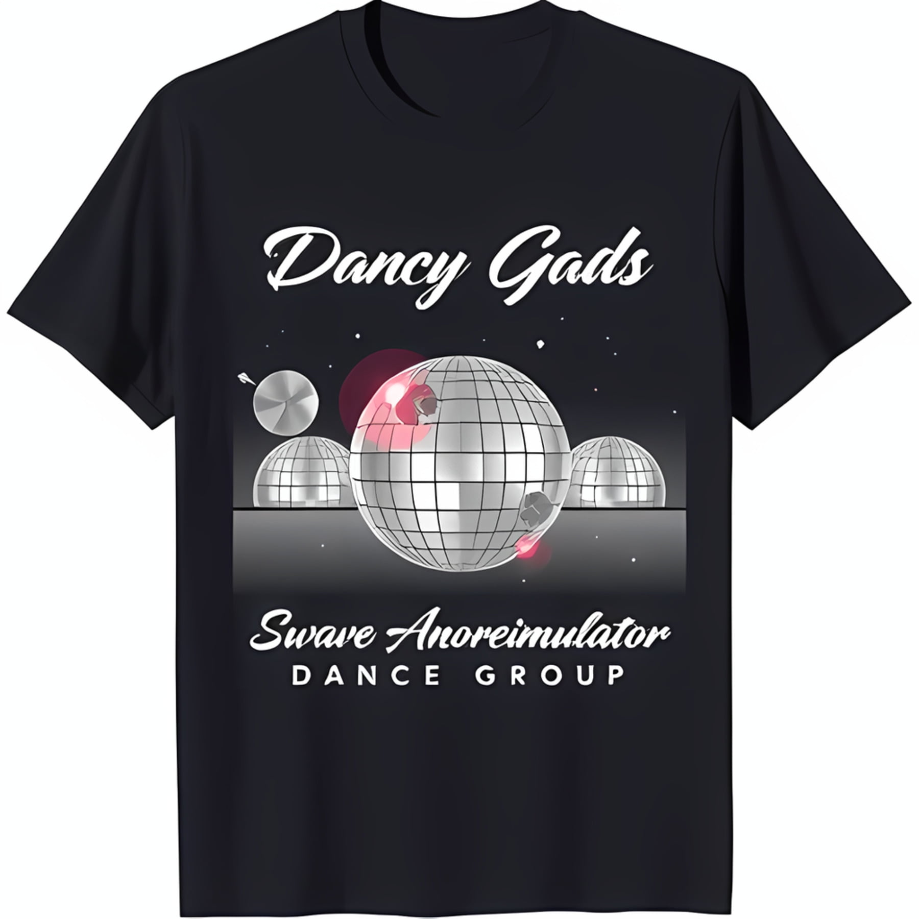Stylish Black TShirt with 'Dancy Gads' Design & Disco Balls Sware