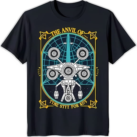 Stylish Black T-Shirt with Design & Ship Graphic 'The Anvil of the Styt for Atys'