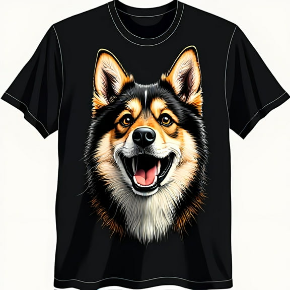 Stylish Black T-Shirt with Dog Face Graphic Eye Catching Design