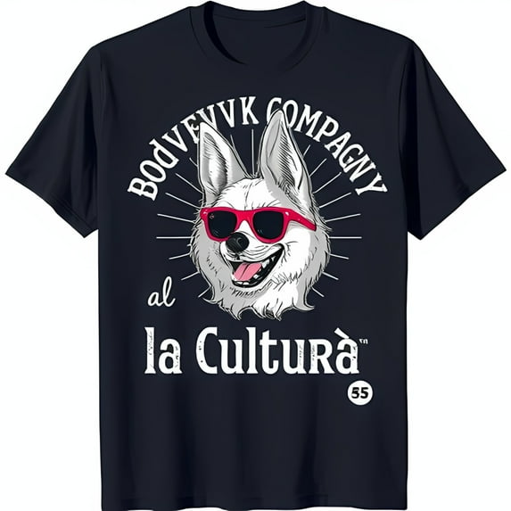 Stylish Black T-Shirt with Dog Graphic 'Bodevvk al Cultura' Text