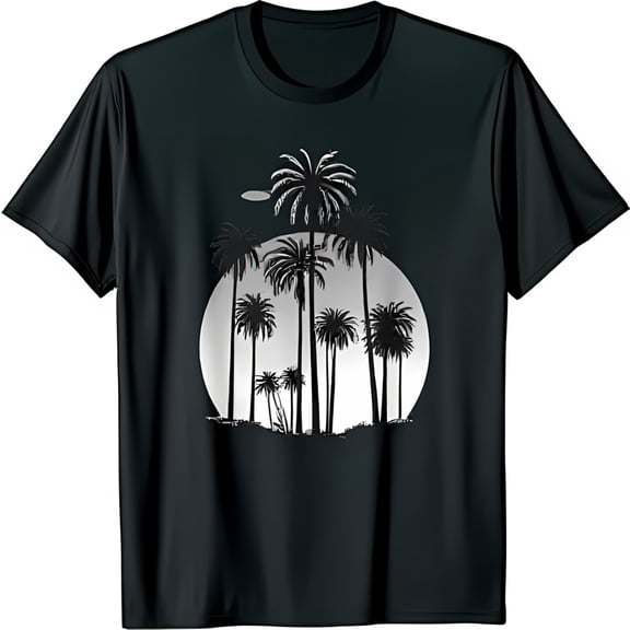 Stylish Black T-Shirt with Elegant Tree Graphic for Beach Lovers