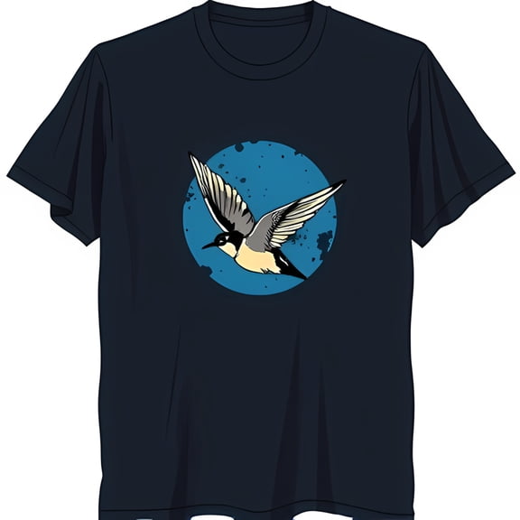 Stylish Black T-Shirt with Eye Catching Circular Graphic: Bird in Design