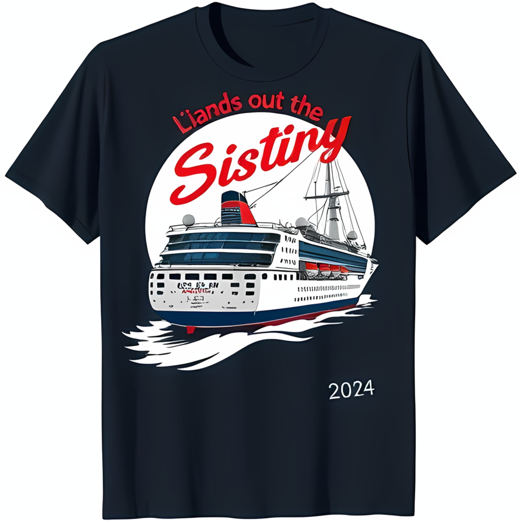 Stylish Black TShirt with Eye Catching Cruise Ship Graphic & 2024