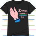 thumbnail image 1 of Stylish Black T-Shirt with Eye Catching Hand Graphic and Colorful Stripes, 1 of 5