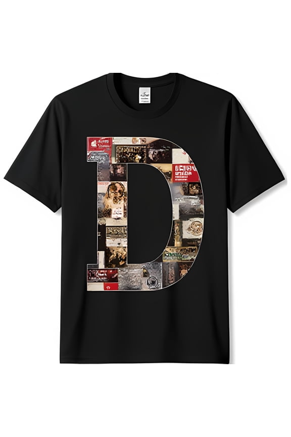 Stylish Black T-Shirt with Eye Catching Letter D Graphic Fashion Choice