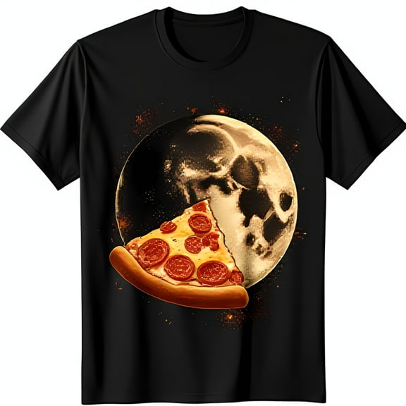 Stylish Black T-Shirt with Eye Catching Pizza Graphic for Lovers