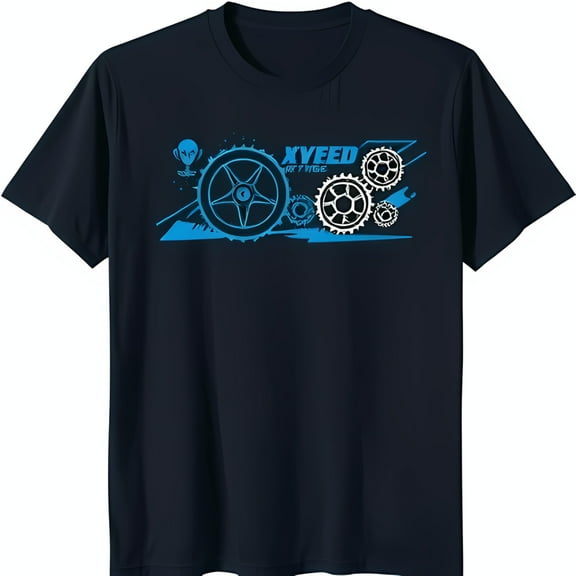 Stylish Black T-Shirt with Eye Catching Wheel and Gears Graphic XYEED OFF ROAD Design