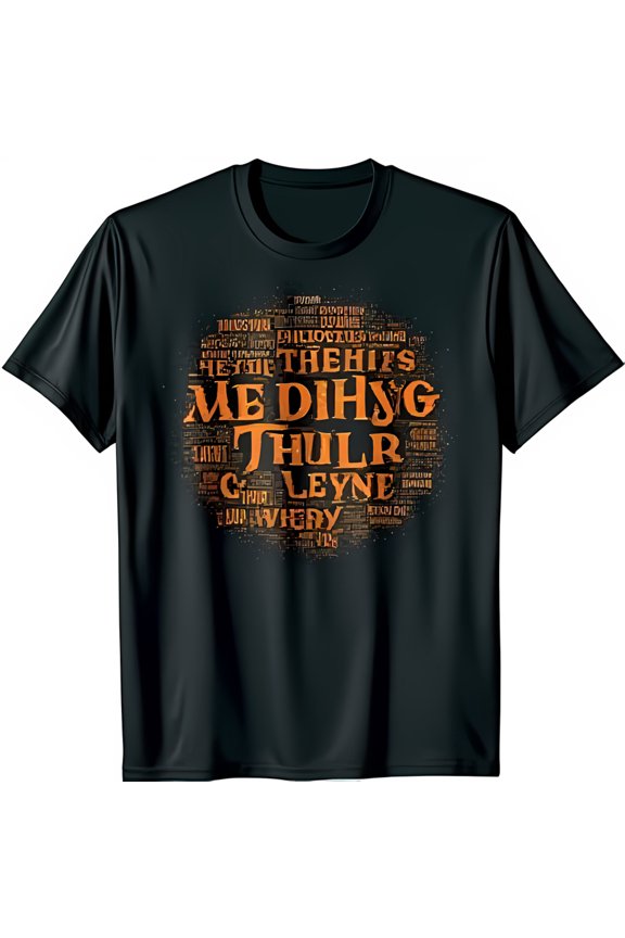 Stylish Black T-Shirt with Eye Catching Word Cloud Graphic for Music Lovers