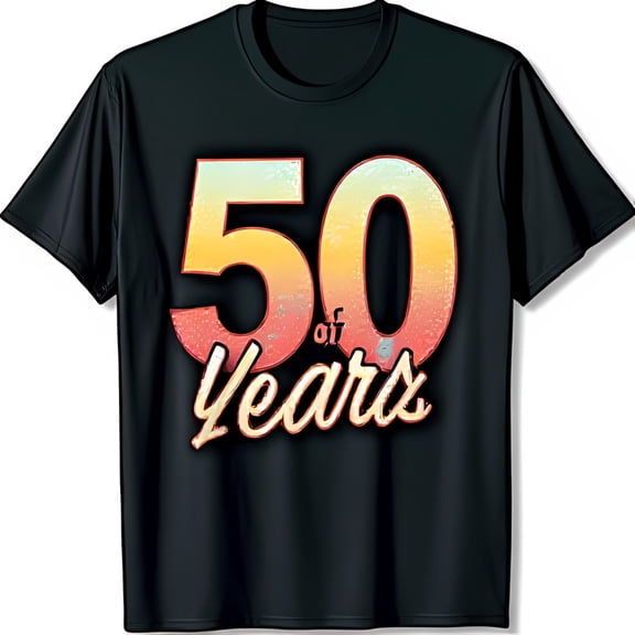 Stylish Black T-Shirt with Glittery '50 Years' Chest Graphic for Celebrations