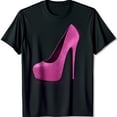 thumbnail image 1 of Stylish Black T-Shirt with Glittery Pink Heeled Shoe Graphic, 1 of 5