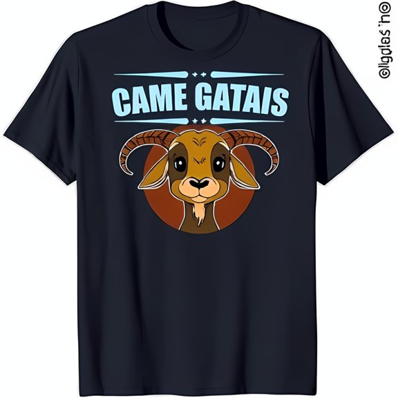 Stylish Black T-Shirt with Goat Graphic Circle & Star Design