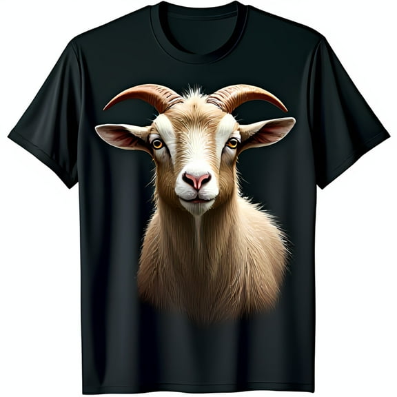 Stylish Black T-Shirt with Goat Head Graphic Unique Chest Design