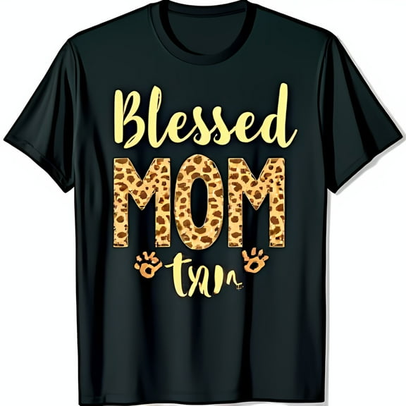 Stylish Black T-Shirt with Gold Blessed Mom to the Graphic & Print