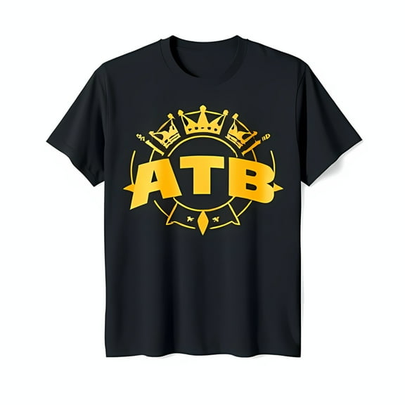 Stylish Black T-Shirt with Gold Crown & Graphic ATB Design