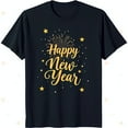 thumbnail image 1 of Stylish Black T-Shirt with Gold 'Happy New Year' Cursive Design, 1 of 5