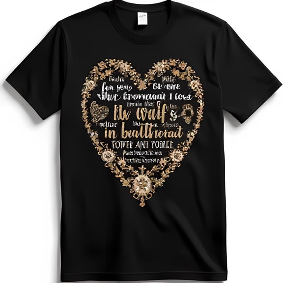 Stylish Black T-Shirt with Gold Heart Graphic & Unique Design
