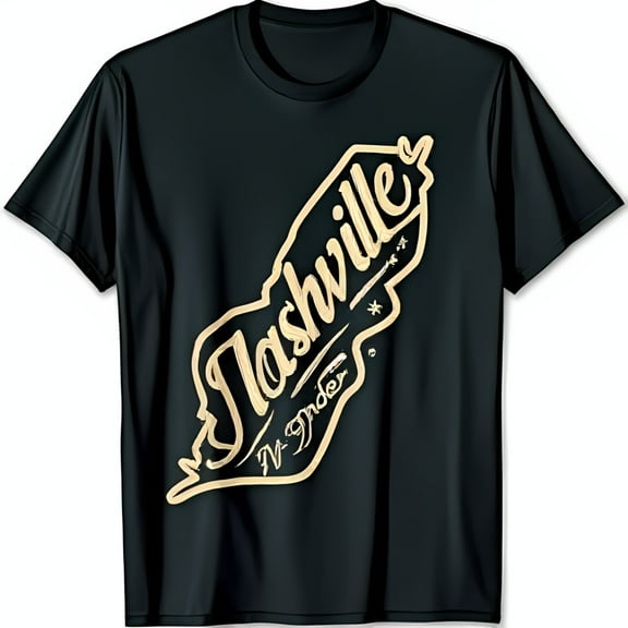 Stylish Black T-Shirt with Gold Outline & Nashville Graphic