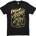 thumbnail image 1 of Stylish Black T-Shirt with Gold Porcupine Graphic & Lotrel Script Design, 1 of 5