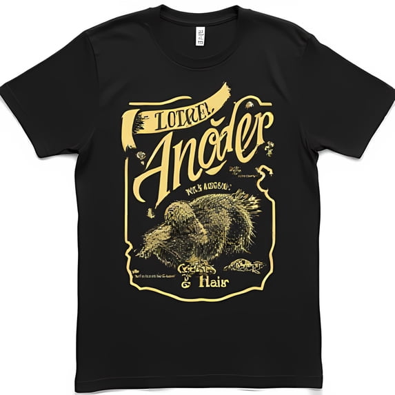 Stylish Black T-Shirt with Gold Porcupine Graphic & Lotrel Script Design