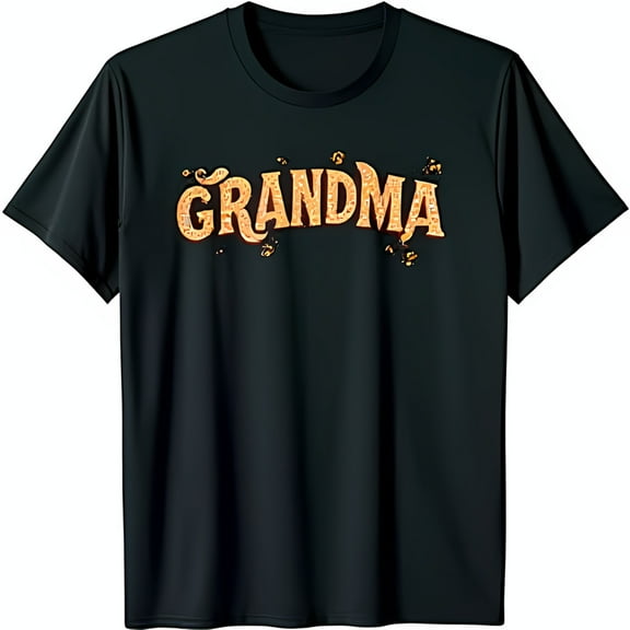 Stylish Black T-Shirt with Golden 'Grandma' Design & Bee Accents