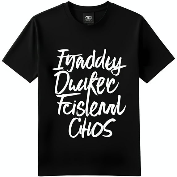 Stylish Black T-Shirt with Graffiti Style Fyaddy Duvfer Fislenal CHOS Print