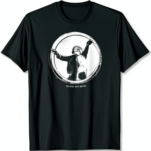 Stylish Black T-Shirt with Grainy White Graphic of Person in with Raised