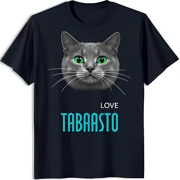 Stylish Black T-Shirt with Grey Cat Graphic and 'LOVE TABAASTO' Text