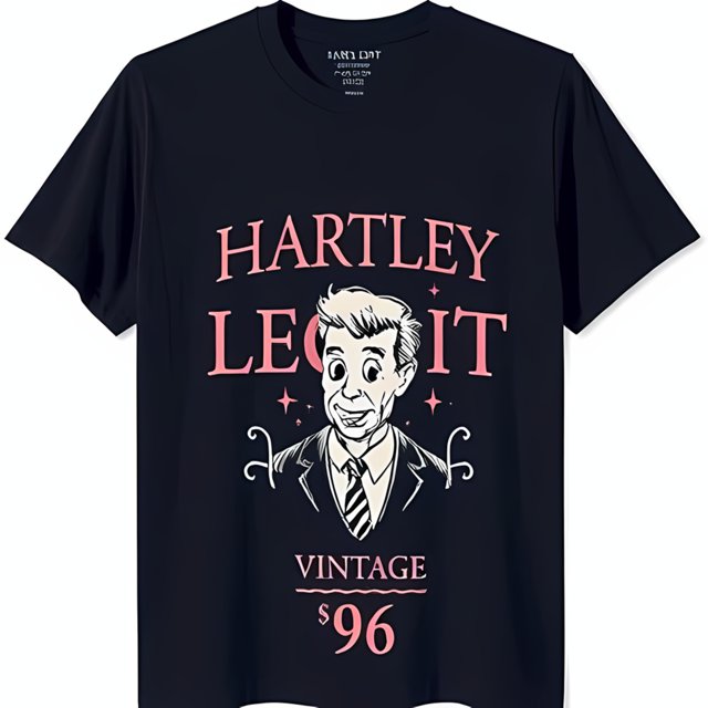 Stylish Black TShirt with 'HARTLEY ' Graphic & Cartoon Man Design