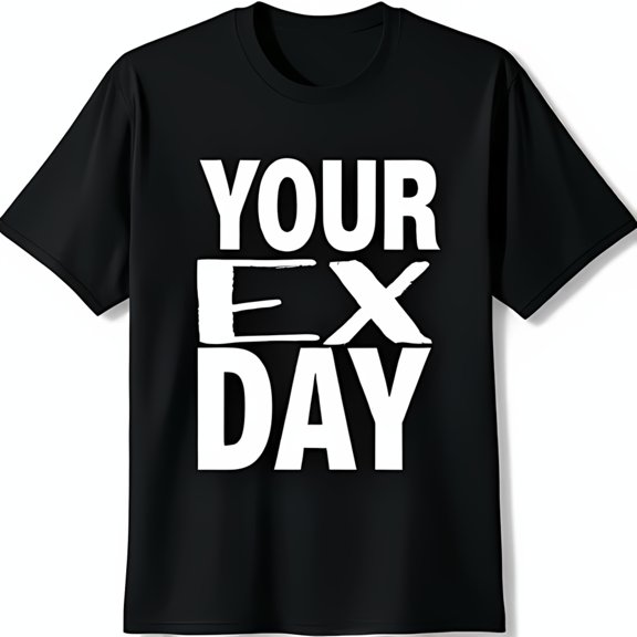 Stylish Black T-Shirt with Hand Drawn YOUR EX DAY Graphic Casual Statement Tee