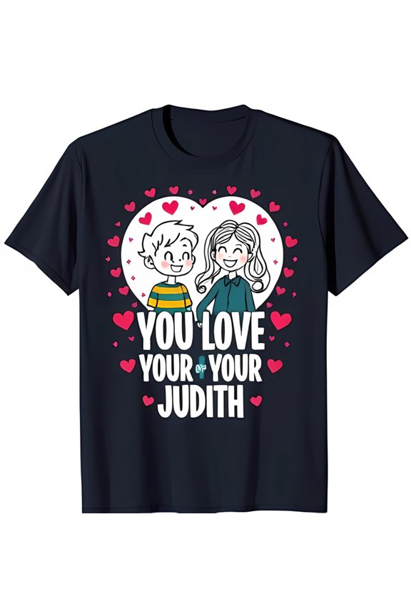 Stylish Black T-Shirt with Heart Graphic & Cartoon Couple Design