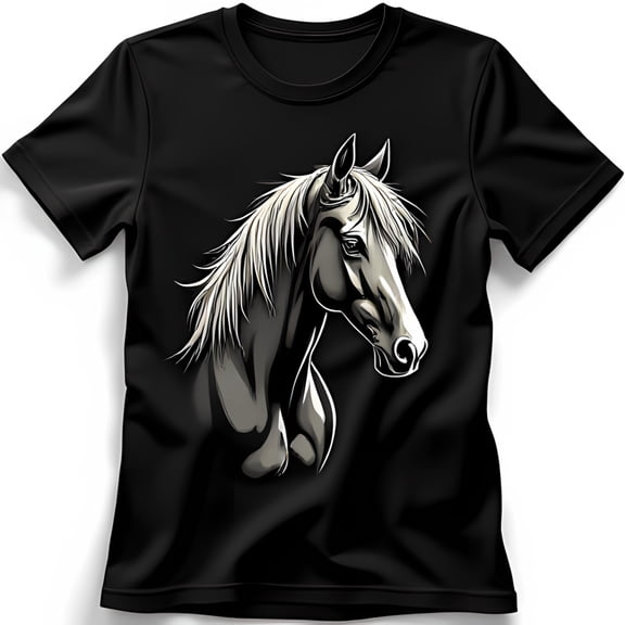 Stylish Black T-Shirt with Horse Head Graphic Soft & Comfortable