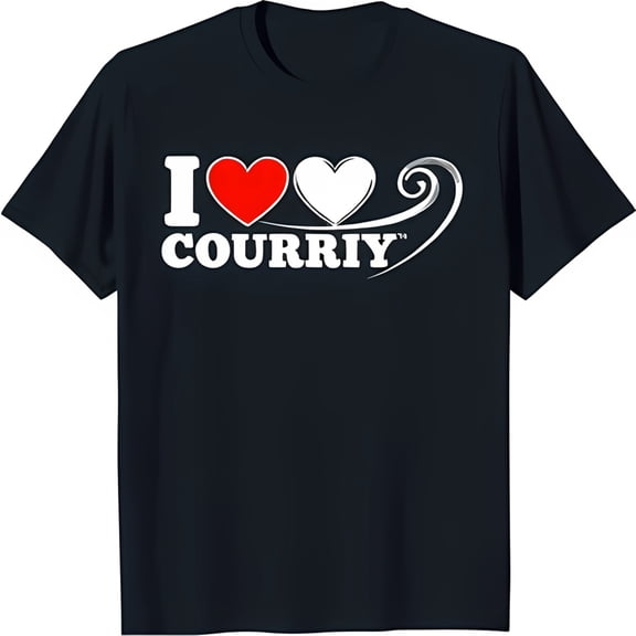 Stylish Black T-Shirt with I Love Graphic Red & White Hearts Courriy Print