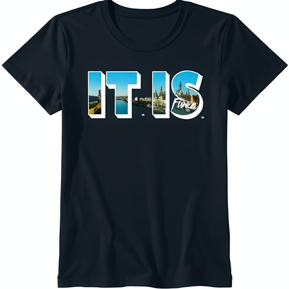 Stylish Black T-Shirt with IT IS Cityscape Graphic Design Unique Urban Art