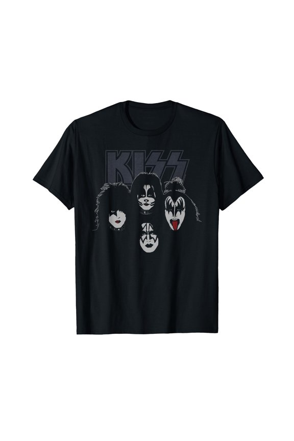 Stylish Black T-Shirt with Illustrations of Four Band Members' Faces for Music Fans