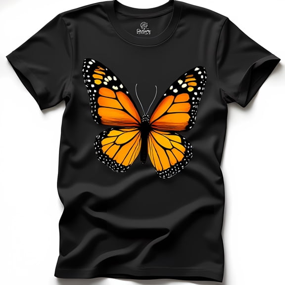 Stylish Black T-Shirt with Intricate Monarch Butterfly Design