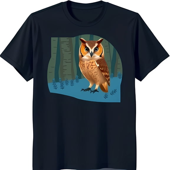 Stylish Black T-Shirt with Intricate Owl Graphic on Chest Nature Inspired Design