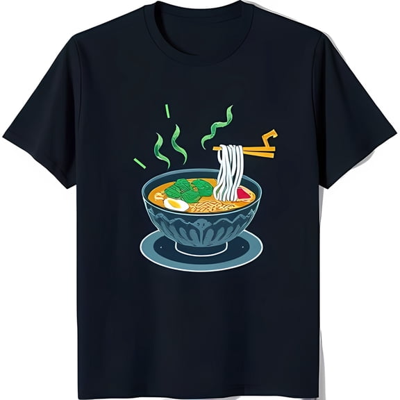 Stylish Black T-Shirt with Intricate Ramen Graphic Comfortable Tee