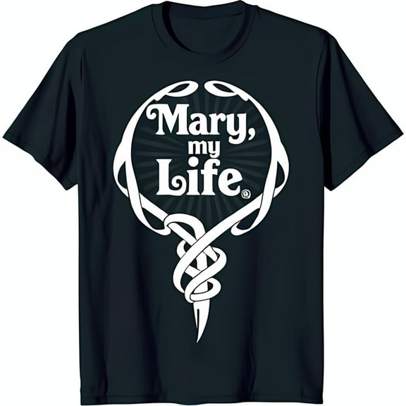 Stylish Black T-Shirt with Intricate White Heart Design ' My Life' Graphic