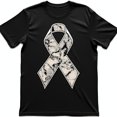 thumbnail image 1 of Stylish Black T-Shirt with Intricate White Ribbon Graphic Support & Awareness, 1 of 5