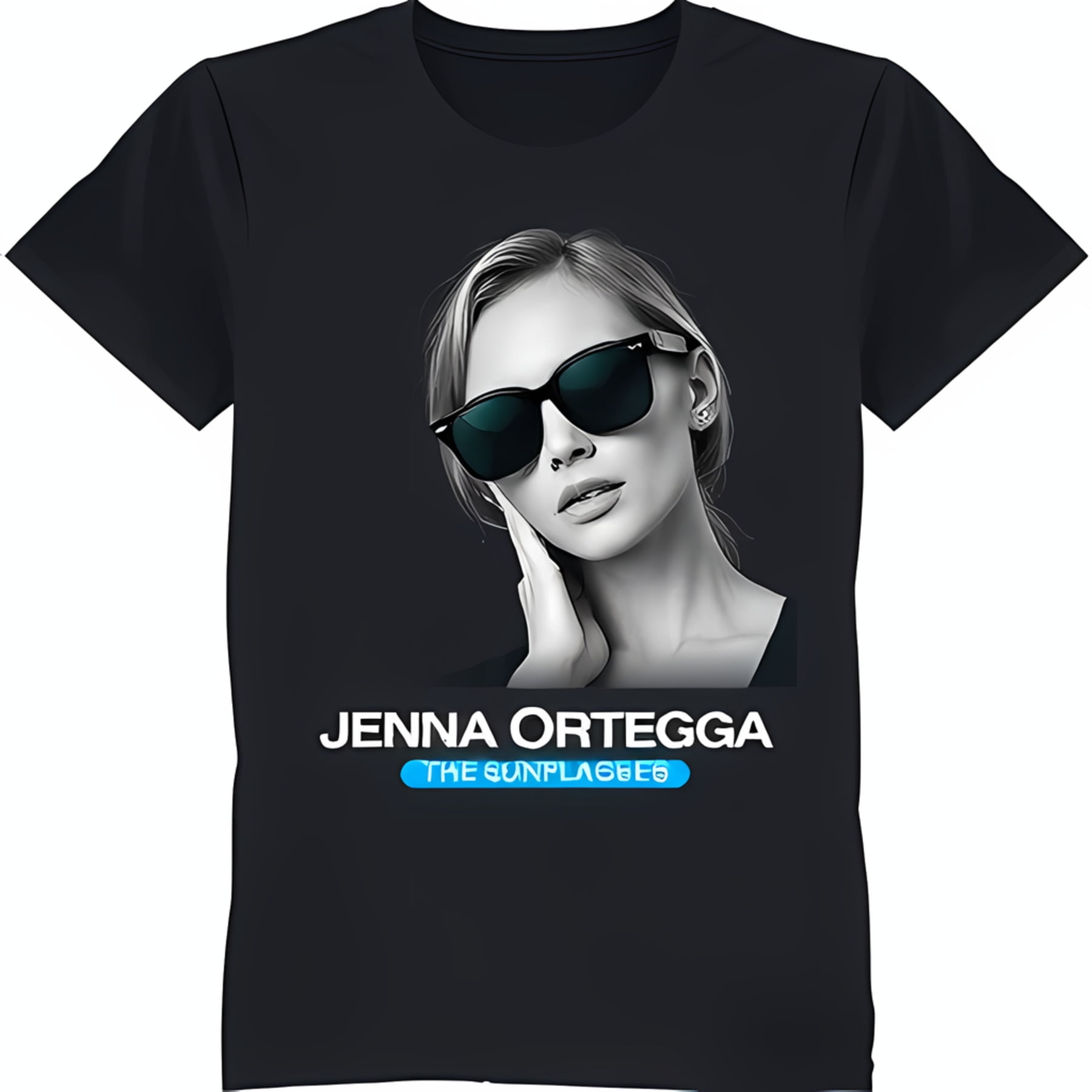 Stylish Black TShirt with Jenna Ortega Graphic & 'The Sunglass Hub