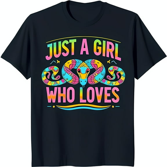 Just a Girl Who Loves T-Shirt Dark Blue with Colorful Snakes Design