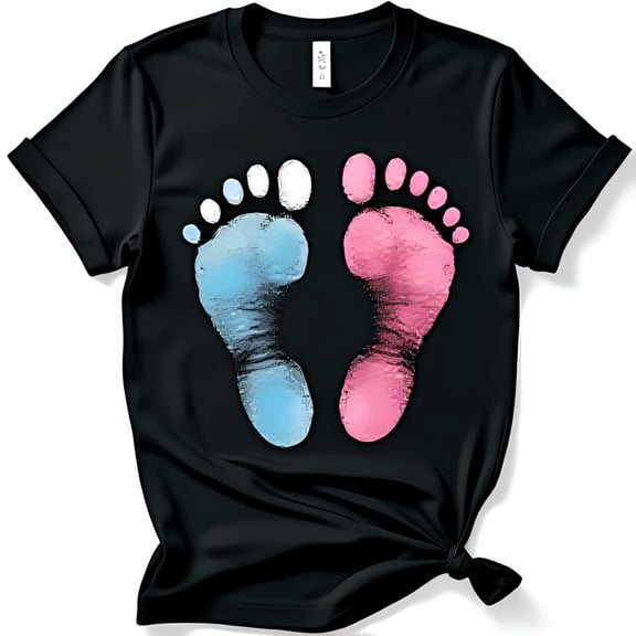 Stylish Black T-Shirt with Large Light Blue & Pink Graphic