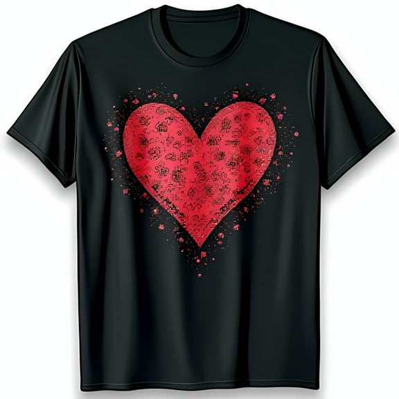 Stylish Black T-Shirt with Large Red Heart Graphic Made of Smaller Hearts