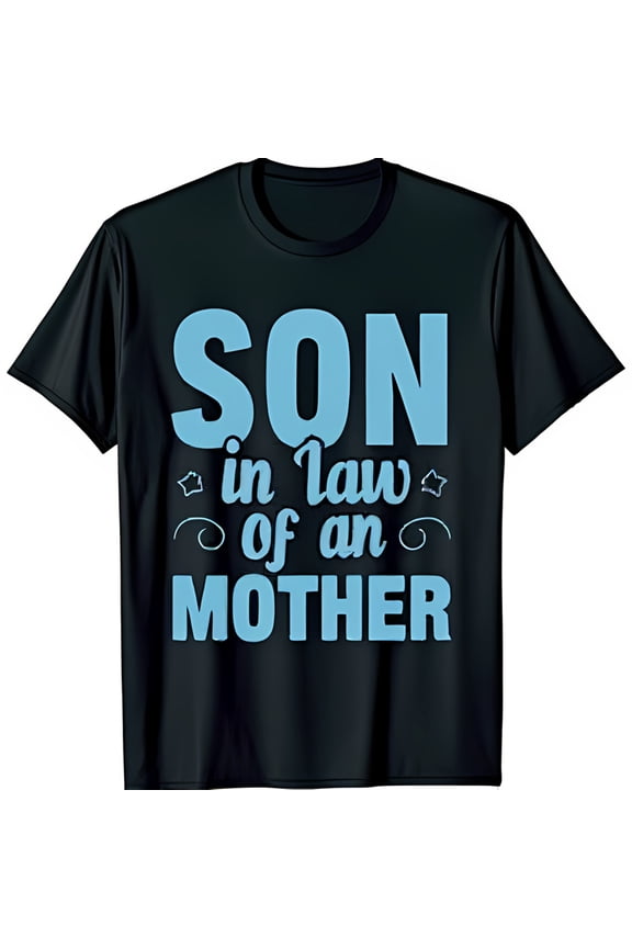 Stylish Black T-Shirt with Light Blue SON in Law of an MOTHER Graphic & Stars
