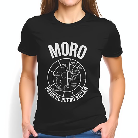 Stylish Black T-Shirt with 'MORO' Graphic & Puerto Rico Map - 'PRIDFUL PUERO RICIAN' Design - Perfect for Proud Puerto Ricans
