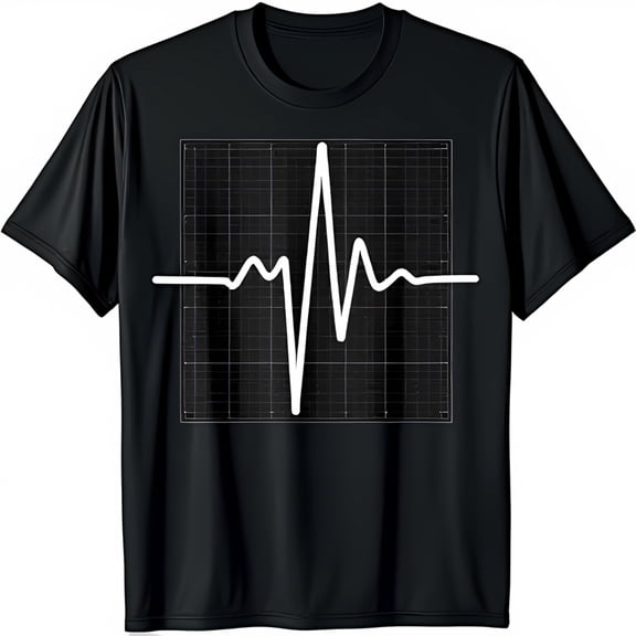 Stylish Black T-Shirt with Modern White EKG Heartbeat Graphic on