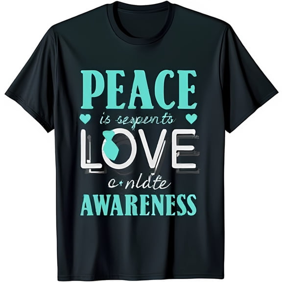 Stylish Black T-Shirt with 'Peace is Love Awareness' Graphic