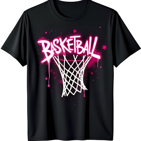 Stylish Black T-Shirt with Pink Graphic & Effect